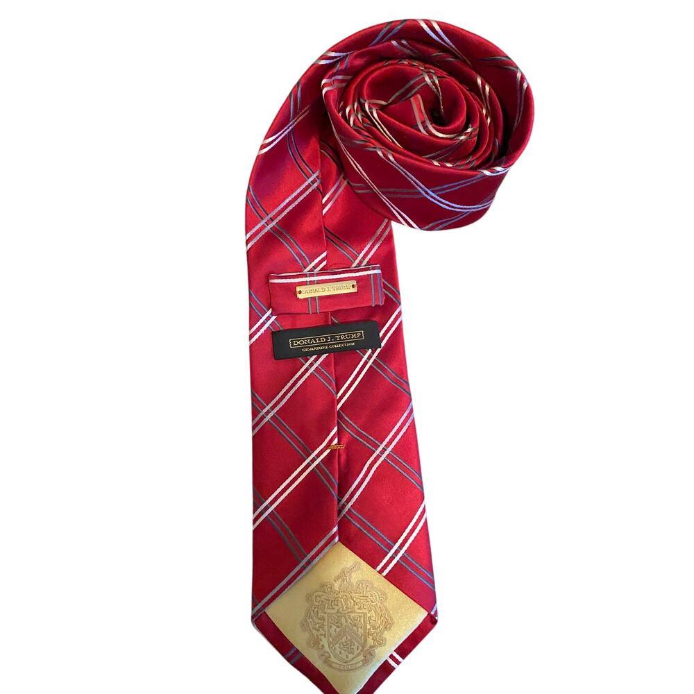 Donald J Trump Signature Collection Red Plaid Silk Neck Tie USA‎